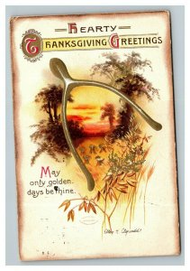 Vintage 1910's Ellen Clapsaddle Thanksgiving Postcard Giant Wishbone Country