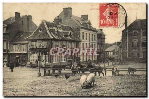 Old Postcard Beaumont in Auge Place du Marche Pigs horses