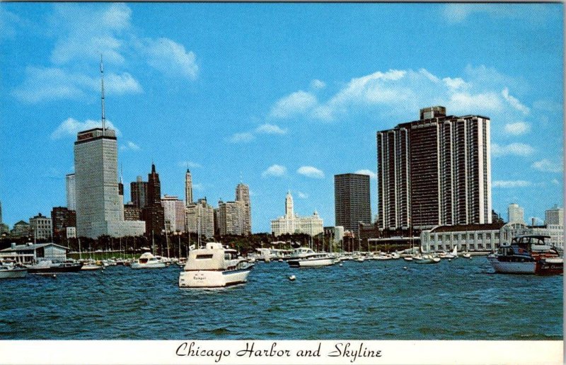 3~Postcards Chicago, IL Illinois HARBOR, RIVER & SKYLINE Day & Dusk & Night View