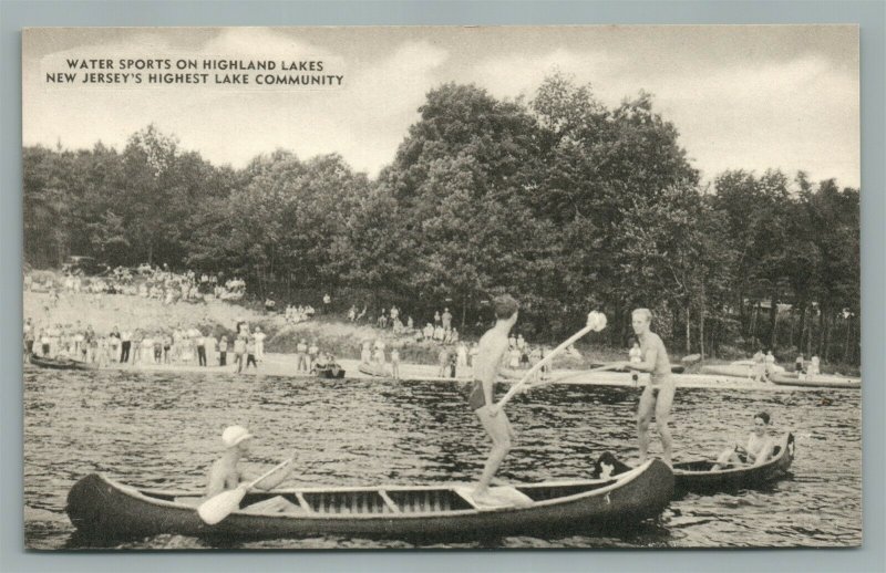 HIGHLAND LAKES NJ WATER SPORTS ANTIQUE POSTCARD 