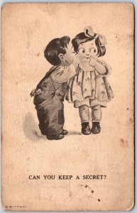 1914 Kids Whispering Each Other Can You Keep A Secret? Posted Postcard