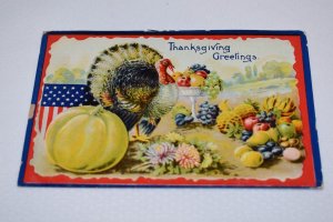 Thanksgiving Greetings Postcard US Flag Printed in Germany
