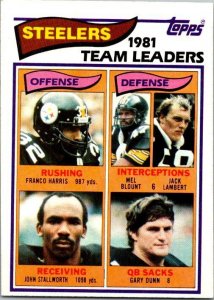 1982 Topps Football Card '81 Team Leaders Pittsburgh Pirates sk9061