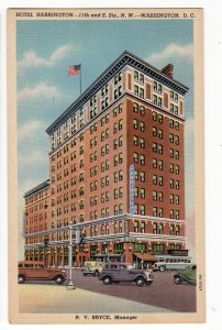 P3209 vintage postcard hotel harrington old cars etc street view washington D.C.