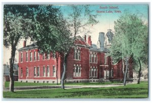 1909 South School Exterior Trees Scene Storm Lake Iowa Posted Vintage Postcard