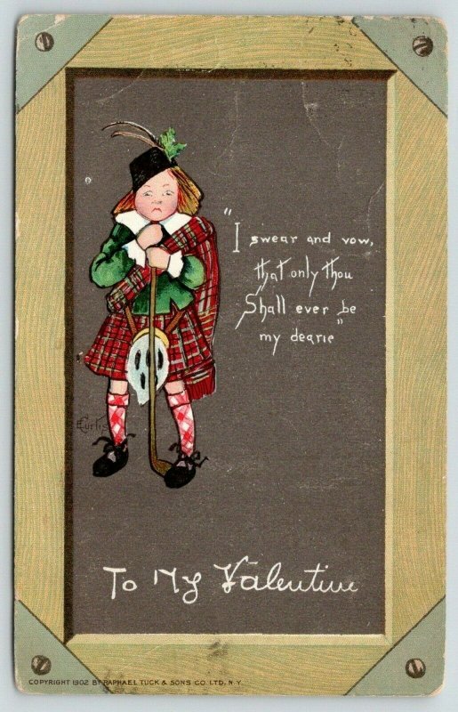 E Curtis Valentine~Scottish Boy on Chalkboard Slate~Ever Be My Dearie~Kilt~TUCK 