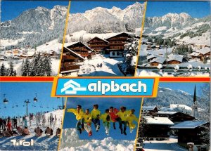 Alpbach, Tyrol Austria  SKI AREA  Lodges~Aerial Trams~Skiers  4X6 Postcard