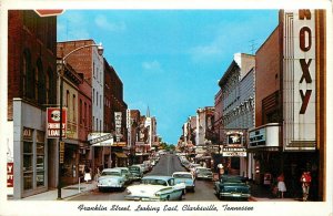 1950s Clarksville Tennessee Franklin Street autos marquee Teich Postcard 26-445