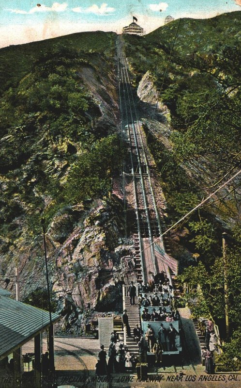 VINTAGE POSTCARD CABLE INCLINE AT MOUNT LOWE LOS ANGELES MADE IN GERMANY CARD