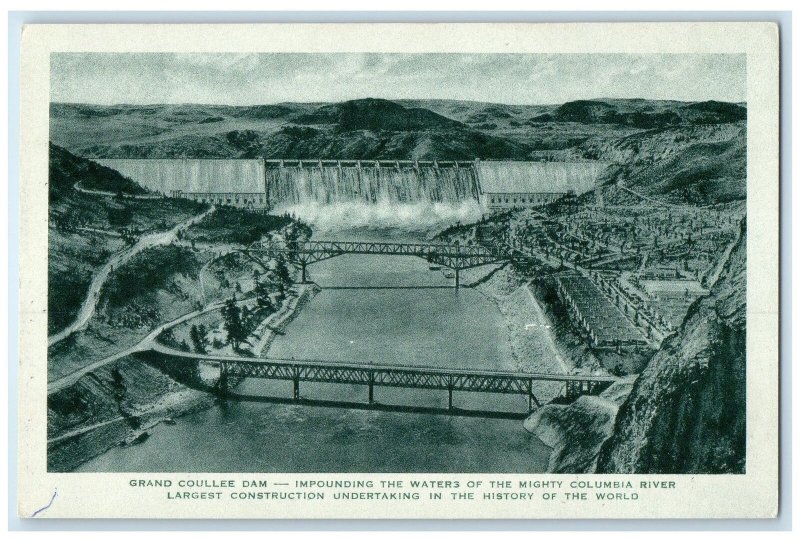 c1940's Aerial View Of Grand Coullee Dam Spokane Washington WA Unposted Postcard