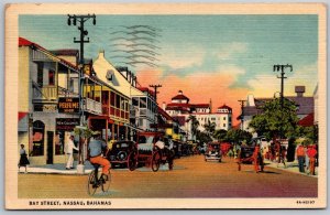 Vtg Nassau Bahamas Bay Street 1930s View Linen Postcard