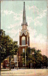 First M.E. Methodist Episcopal Church Kalamazoo MI c1908 Vintage Postcard S47