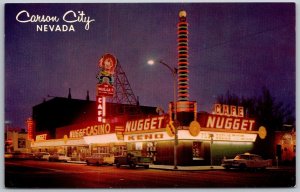 Carson City Nevada 1950s Postcard Nugget Casino Cafe At Night
