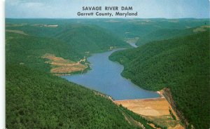 Maryland MD   SAVAGE RIVER DAM~Bird's Eye View  GARRETT COUNTY  Vintage Postcard