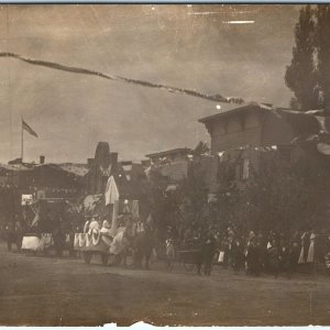 c1910s Unknown Downtown Parade RPPC Horse Float Real Photo July 4? Main St A127