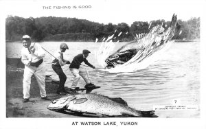 J37/ Exaggeration RPPC Postcard 40s Watson Lake Yukon Canada Fishing  156