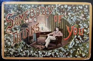 Vintage Victorian Postcard 1909 - Somebody Thinks of You