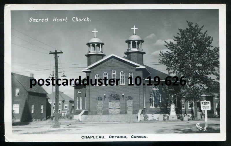 dc54- CHAPLEAU Ontario 1930s Street View Sacred Heart Church Real Photo Postcard