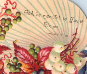 1880s Religious Die-Cut Fan Bible Quote Berries F136