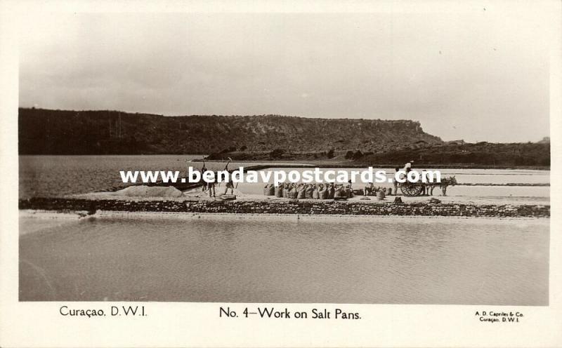 curacao, D.W.I., Working on the Salt Pans (1930s) A.D. Capriles RPPC No. 4