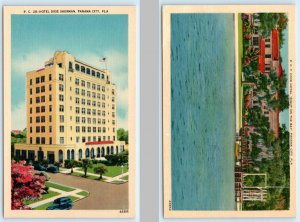 2 Postcards PANAMA CITY, Florida FL ~ Roadside HOTEL DIXIE SHERMAN & COVE HOTEL