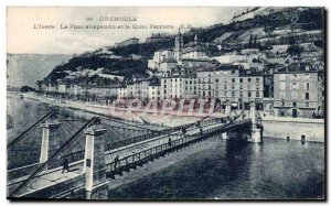 Old Postcard Grenbole L & # 39Isere Susupendu The Bridge And Quai Perriere