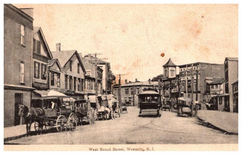 Rhode Island  Westerly , West Broad Street , Trolley in Street