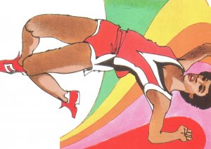 LONG JUMP ON FIRST DAY OF ISSUE POSTCARD HONORING THE 1984 LOS ANGELES OLYMPICS