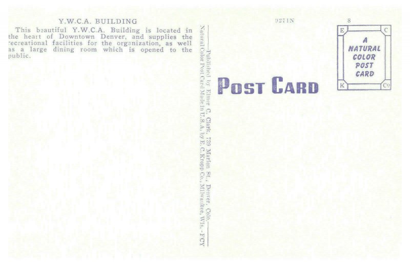 DENVER, CO ~ YWCA Building Downtown Young Womens Christian Association Postcard