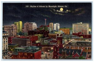 c1940 Skyline Atlanta Moonlight Exterior Building Moon Atlanta Georgia Postcard