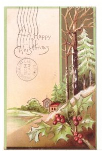 A Happy Christmas, Antique 1907 KViB Postcard, Dutton Ont Squared Circle Cancel