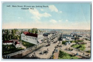 c1910 Main Street 50 Years Ago Horse Buggy Dirt Road Oshkosh Wisconsin Postcard