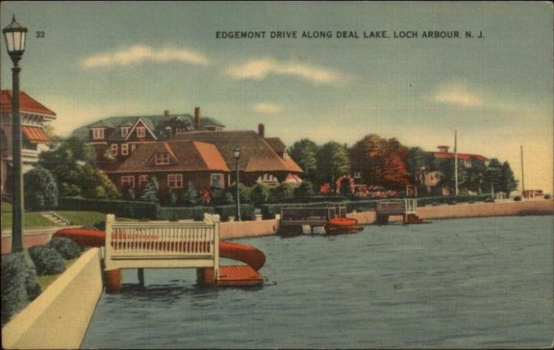 Loch Arbour NJ Edgemont Drive Deal Lake Homes Linen Postcard