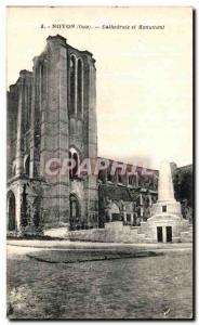 Old Postcard Noyon Cathedral and Monument