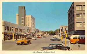 5th Avenue Looking West Cars Pick Up Truck Bus Clinton Iowa postcard