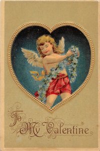 H84/ Valentine's Day Love Holiday Postcard c1910 Cupid Flowers 21