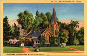 Vtg Little Church Of The Flowers Forest Lawn Memorial Park Glendale CA Postcard