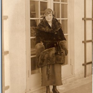 c1910s Bentonville, AK Nice Lady Winter Fur Coat RPPC Real Photo PC Woman A122