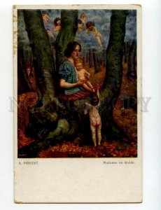 491150 PIRKERT Madonna JESUS in Forest ANGEL Vintage postcard