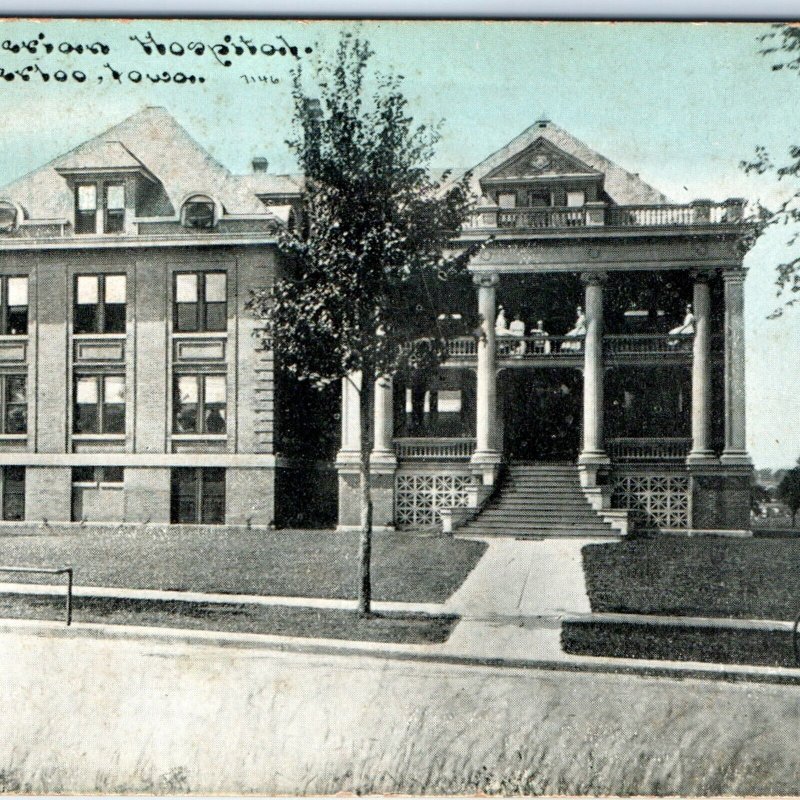 c1910s Waterloo, IA City Presbyterian Hospital Postcard Horse Carriage Vtg A61