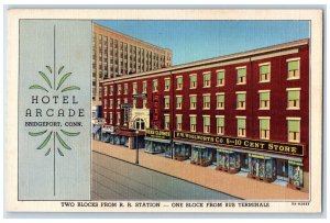 c1940 Hotel Arcade Department Store Restaurant Railroad Bridgeport CT Postcard