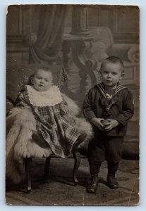 Cute Baby Toddler Postcard RPPC Photo Sailor Uniform c1910's Posted Antique