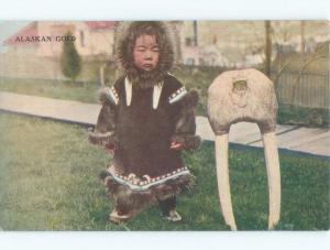 Divided-Back NATIVE ESKIMO BOY - ALASKAN GOLD CAPTION State Of Alaska AK E8507