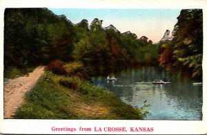 Kansas Greetings From La Crosse With Canoeing Scene