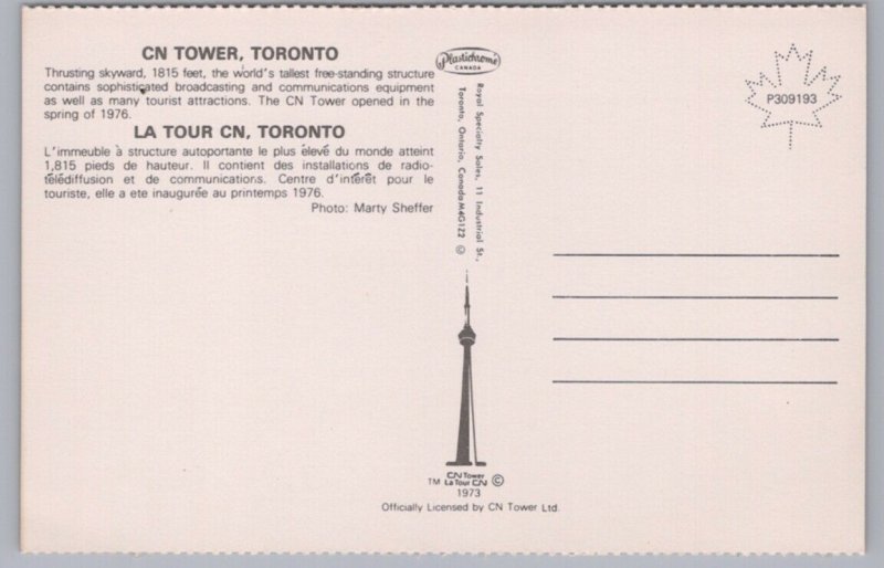 CN Tower, Island Airport, Toronto, Ontario, Vintage Chrome Aerial View Postcard 