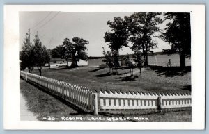 Lake George Minnesota Postcard RPPC Photo Resort Car Scene 1950 Vintage Posted