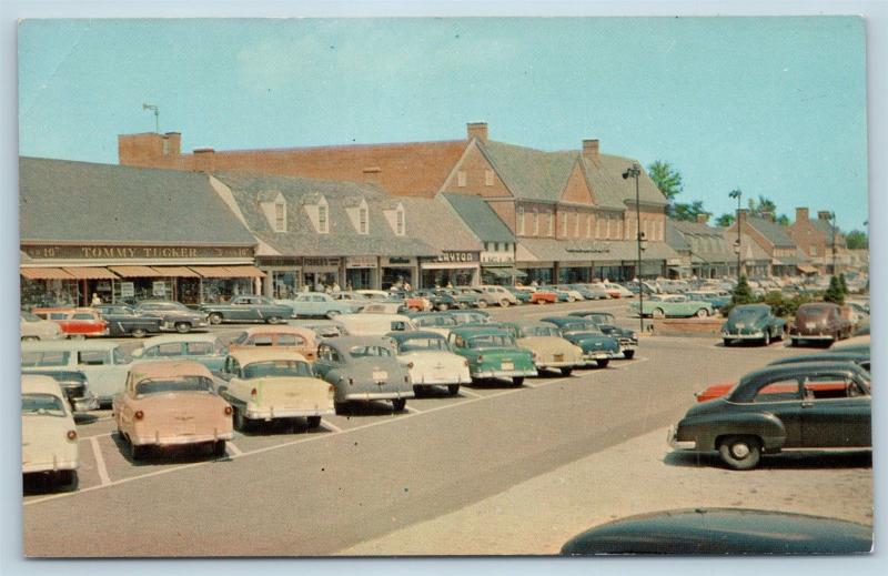 Postcard MD Baltimore Edmondson Village Shopping Center Strip Mall 1950s Cars N4