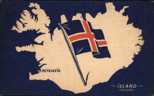 Map & Flag Reykjavik Iceland 1910s-30s Postcard