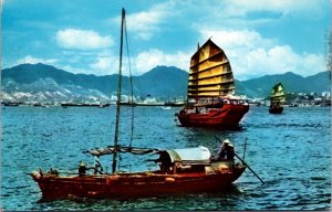 Postcard Cargo Junks in Hong Kong Harbour