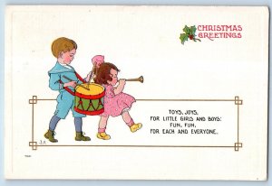 Weston Oregon OR Postcard Christmas Greetings Children With Drum Trumpet c1910's